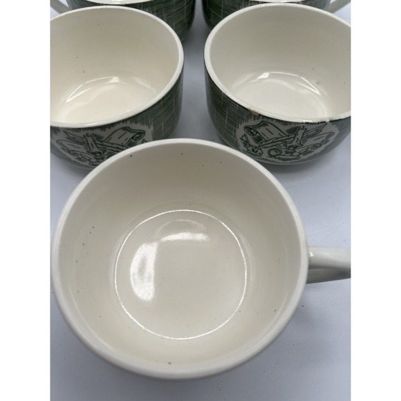 SET of Old Curiosity Shop Underglaze Green Coffee Mug 7 Mugs Scroll Candle Pen - Picture 6 of 9